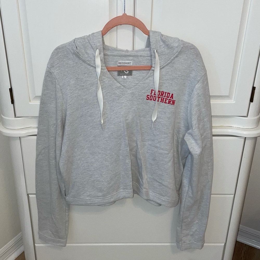 Florida Southern College cropped gray hoodie sweatshirt—Redshirt
